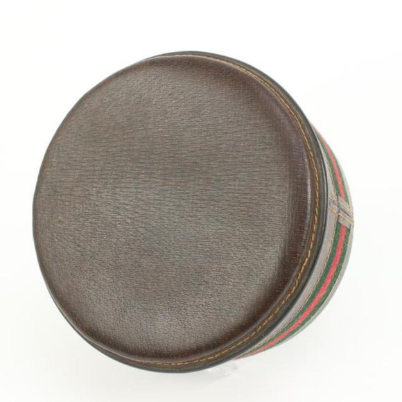 Gucci Ultra Rare Brown Leather Web Round Box Case Jar Boite 71g411s - Picture 6 of 12